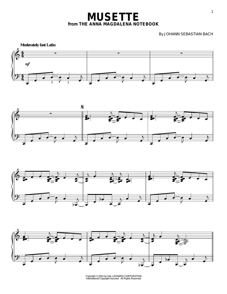 Musette in D Major [Jazz version] Piano Solo scores gallery preview page 1