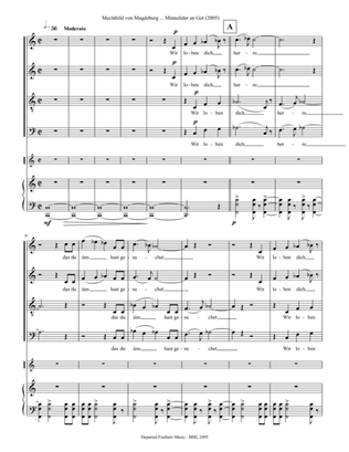 Mechthild von Magdeburg ... Minnelieder an Got (2005) for chorus, harp and string quintet (vocal sco