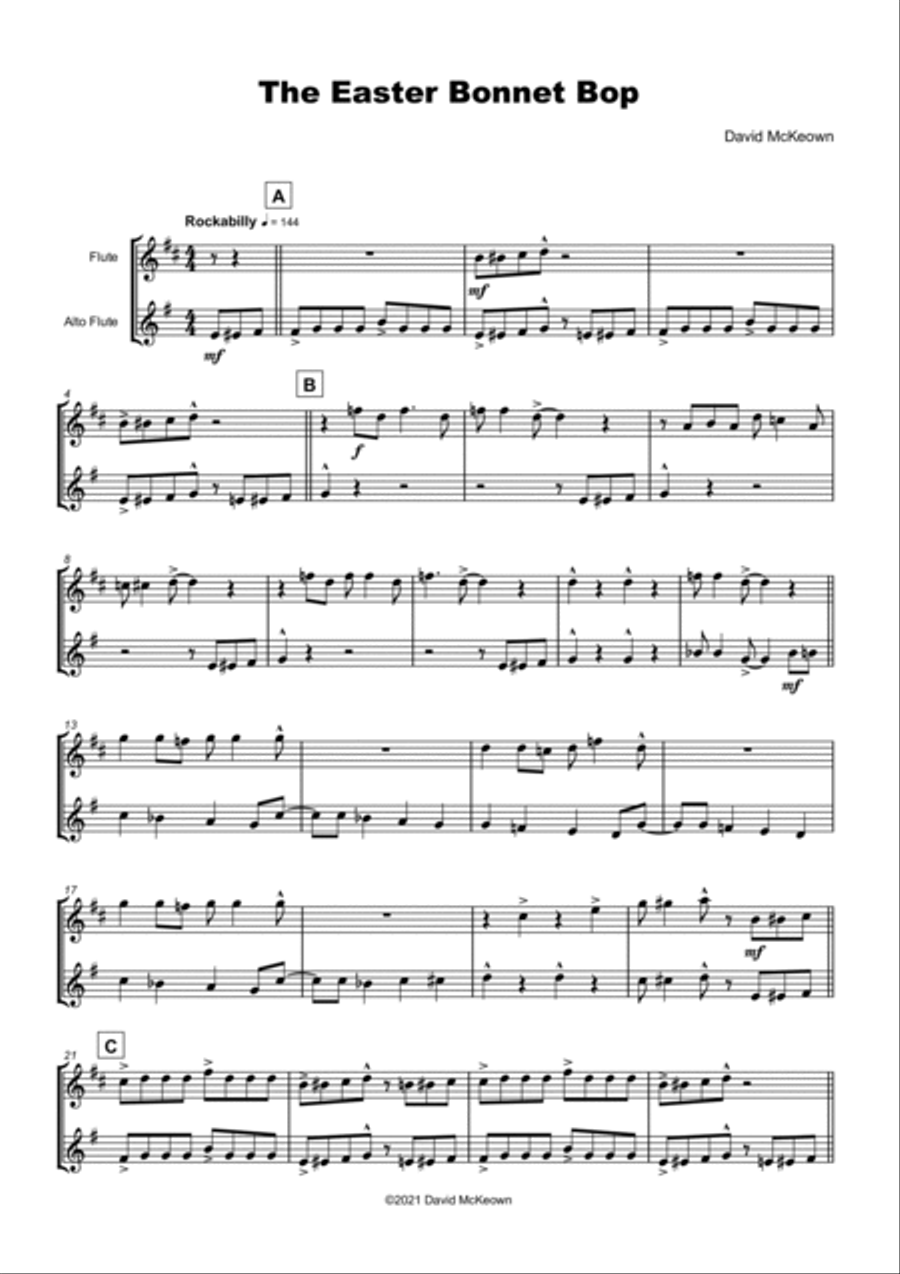 The Easter Bonnet Bop for Flute and Alto Flute Duet Flute Duet scores gallery preview page 2