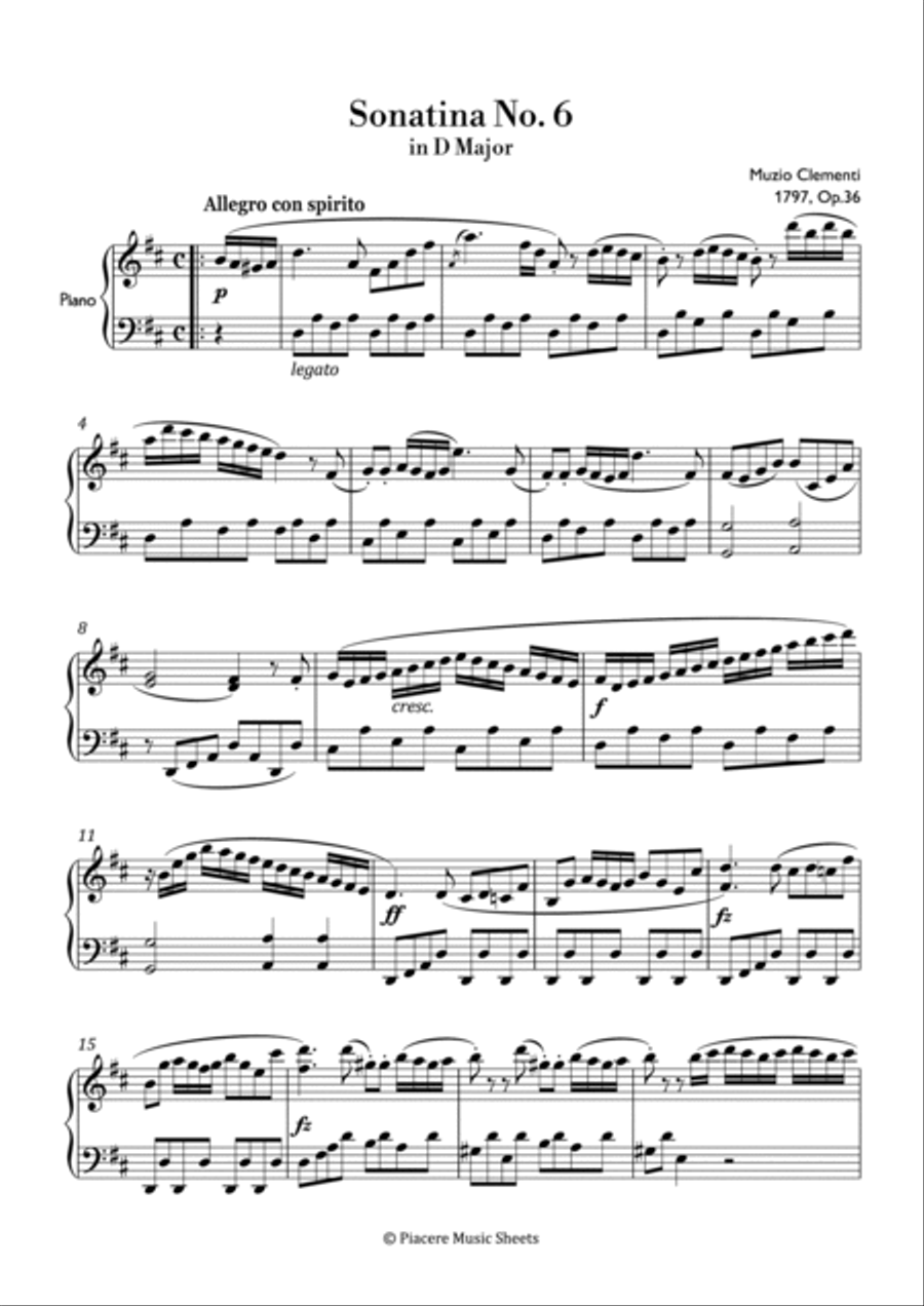 Clementi - Sonatina No.6 in D Major - Intermediate Piano Method scores gallery preview page 2