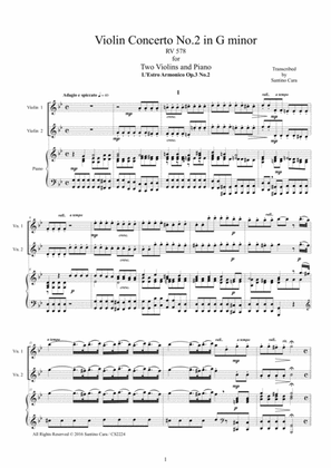 Vivaldi - Violin Concerto No.2 in G minor RV 578 Op.3 for Two Violins and Piano