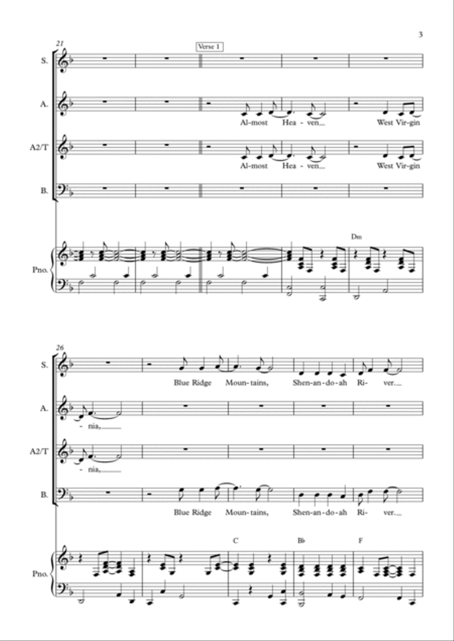 Take Me Home, Country Roads Choir scores gallery preview page 3