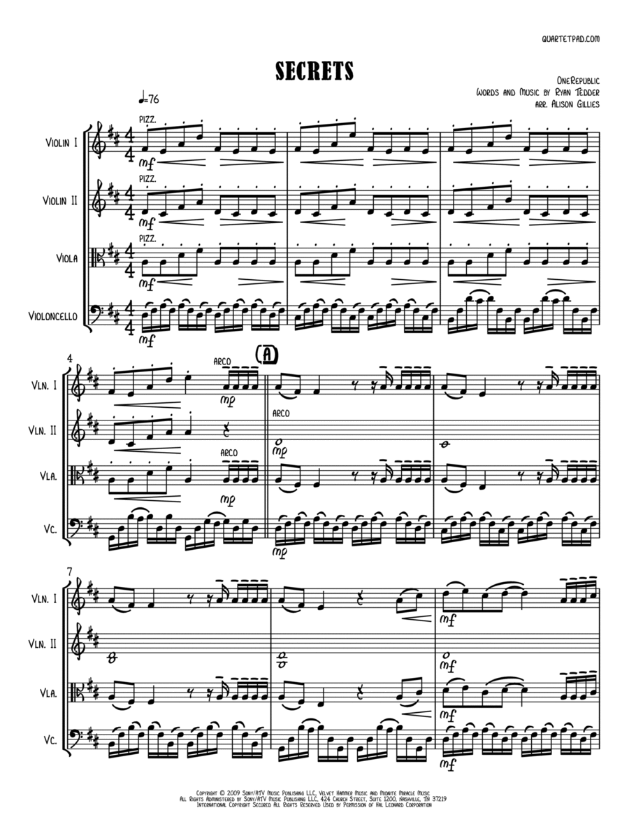 Secrets String Quartet scores gallery preview page 1