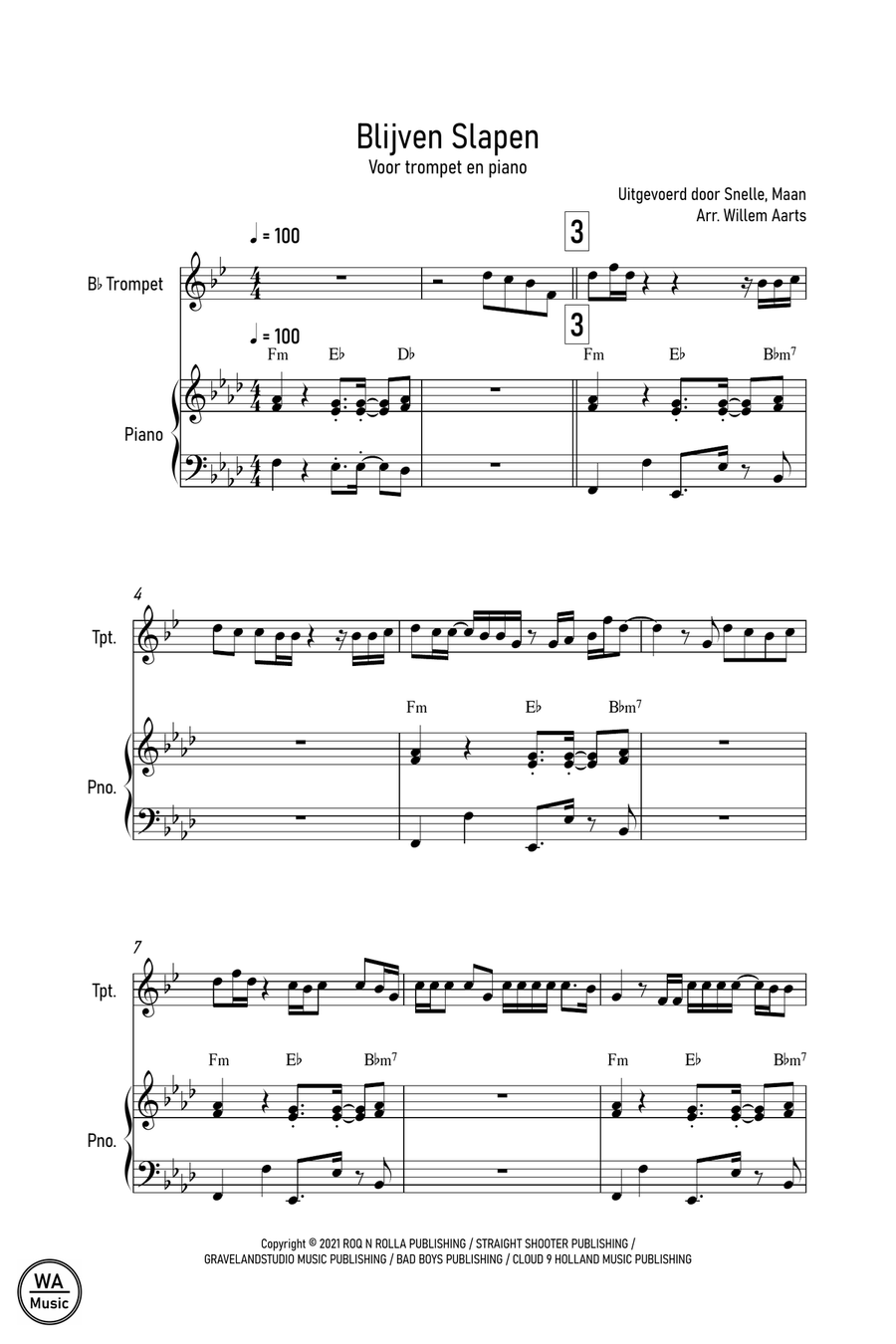 Snelle Maan Trumpet Solo scores gallery preview page 1