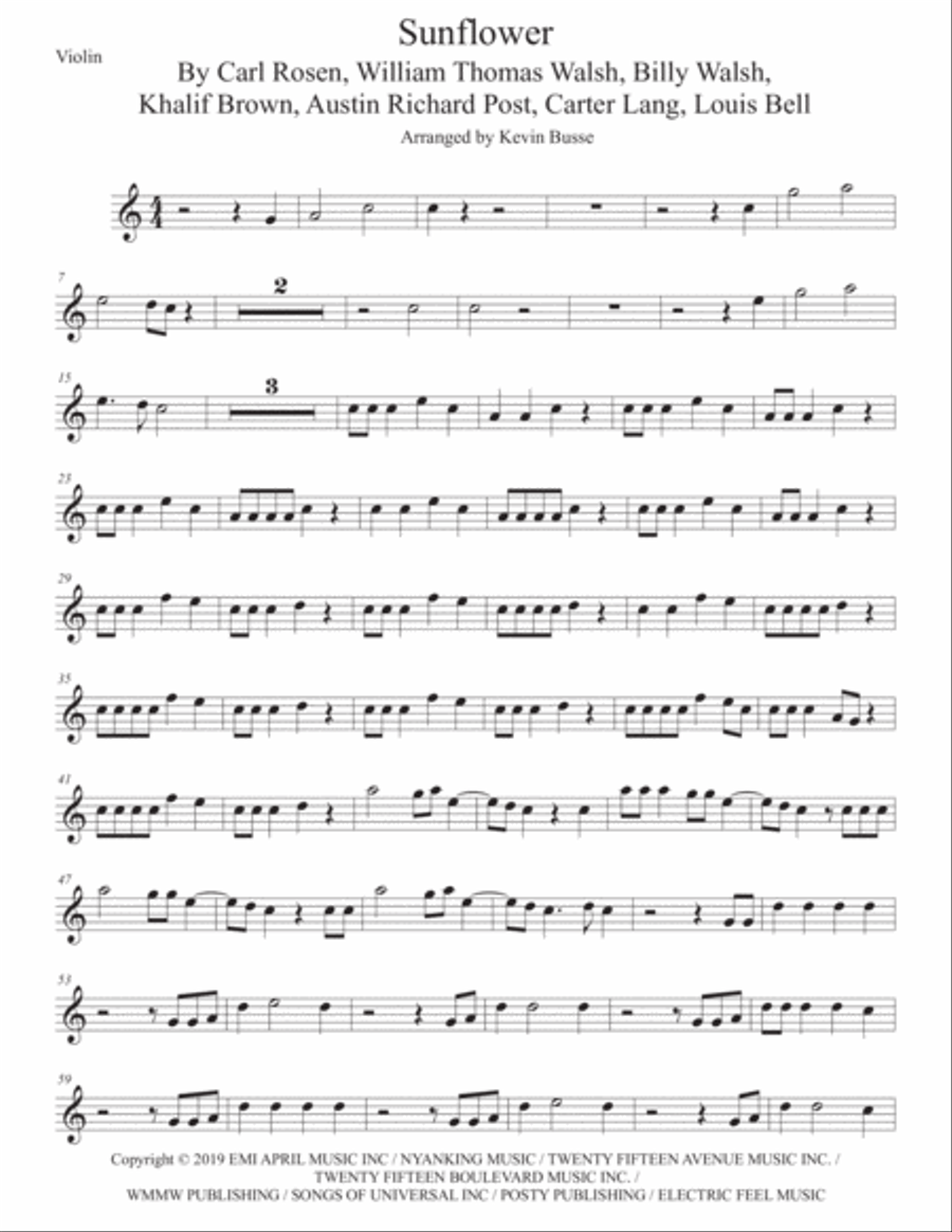 Sunflower Sunflower Violin Solo scores gallery preview page 1