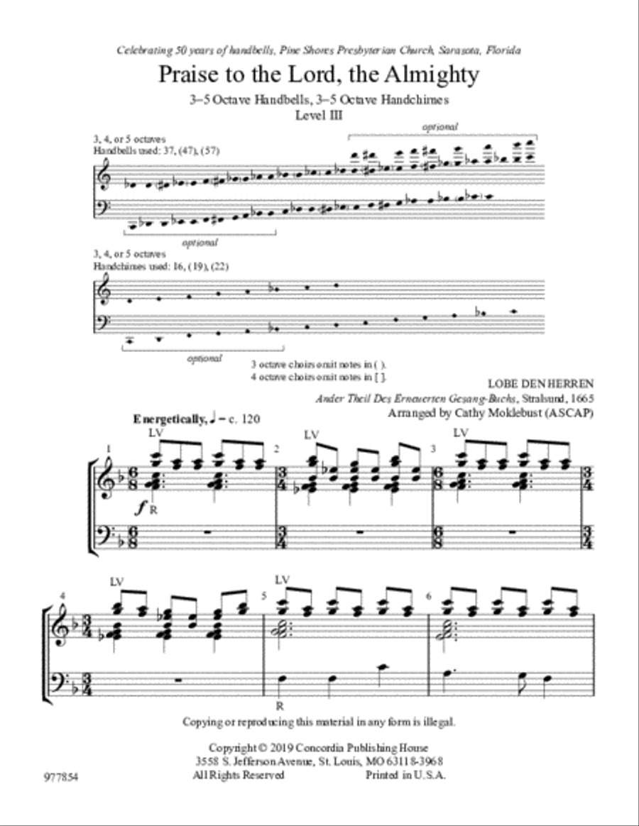 Praise to the Lord, the Almighty (Moklebust) Handbell Choir scores gallery preview page 2