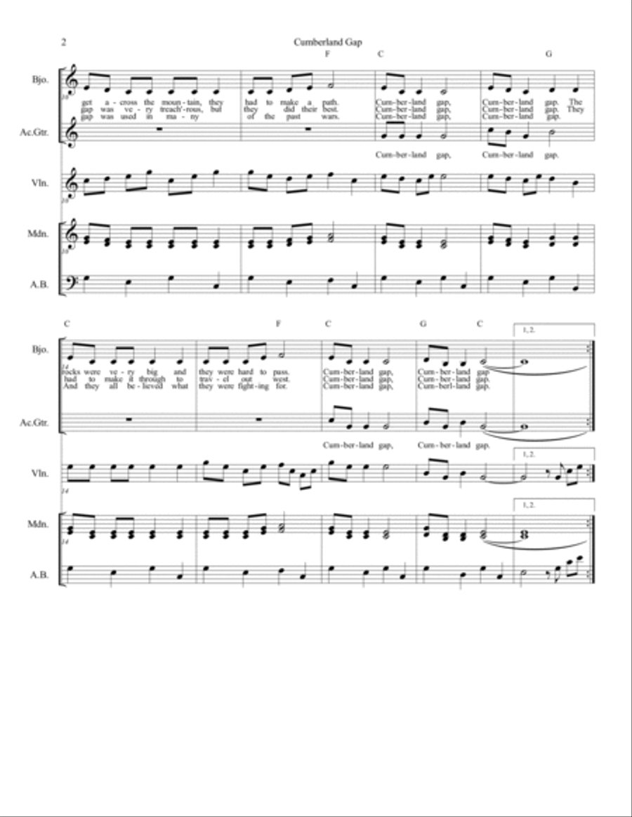 Cumberland Gap - bluegrass piece Small Ensemble scores gallery preview page 2