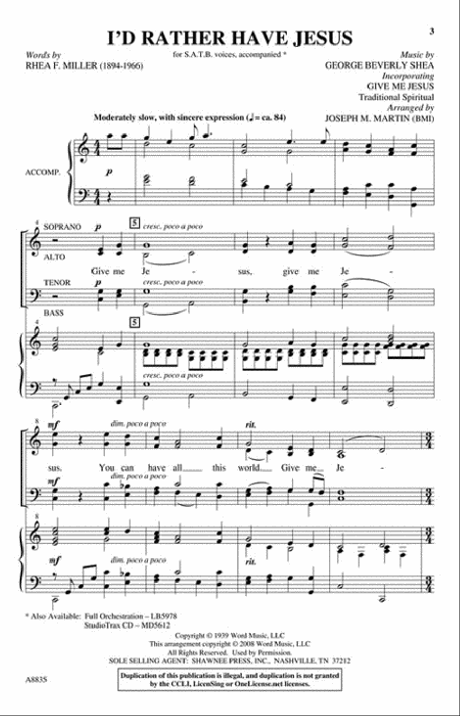 I'd Rather Have Jesus 4-Part scores gallery preview page 2