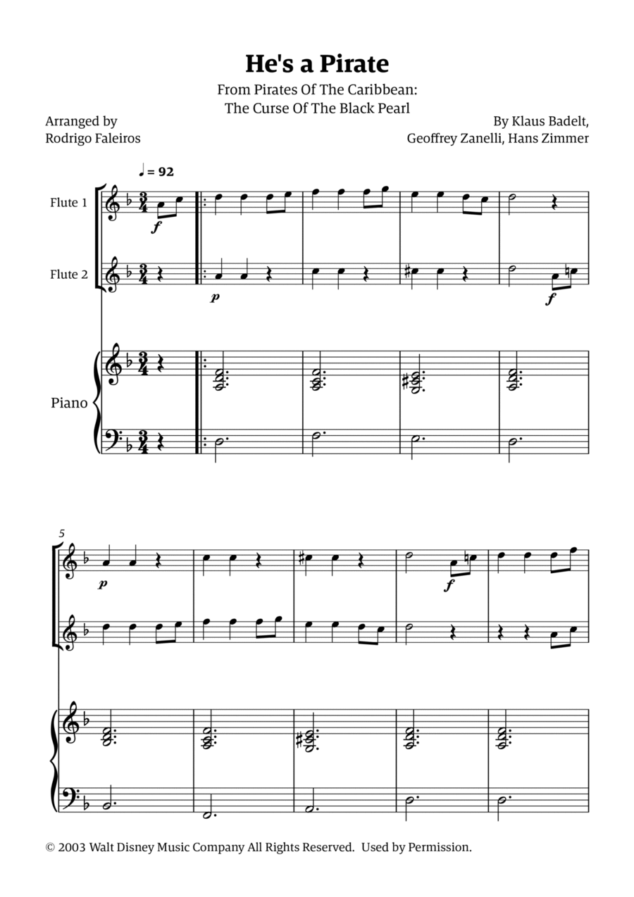 He's A Pirate Flute Duet scores gallery preview page 1