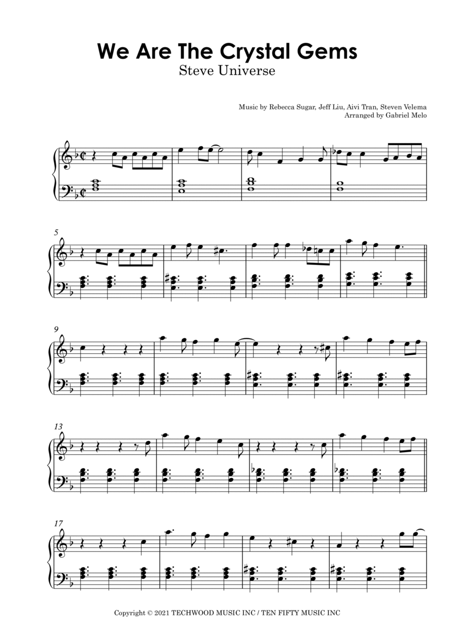 We Are The Crystal Gems Piano Solo scores gallery preview page 1