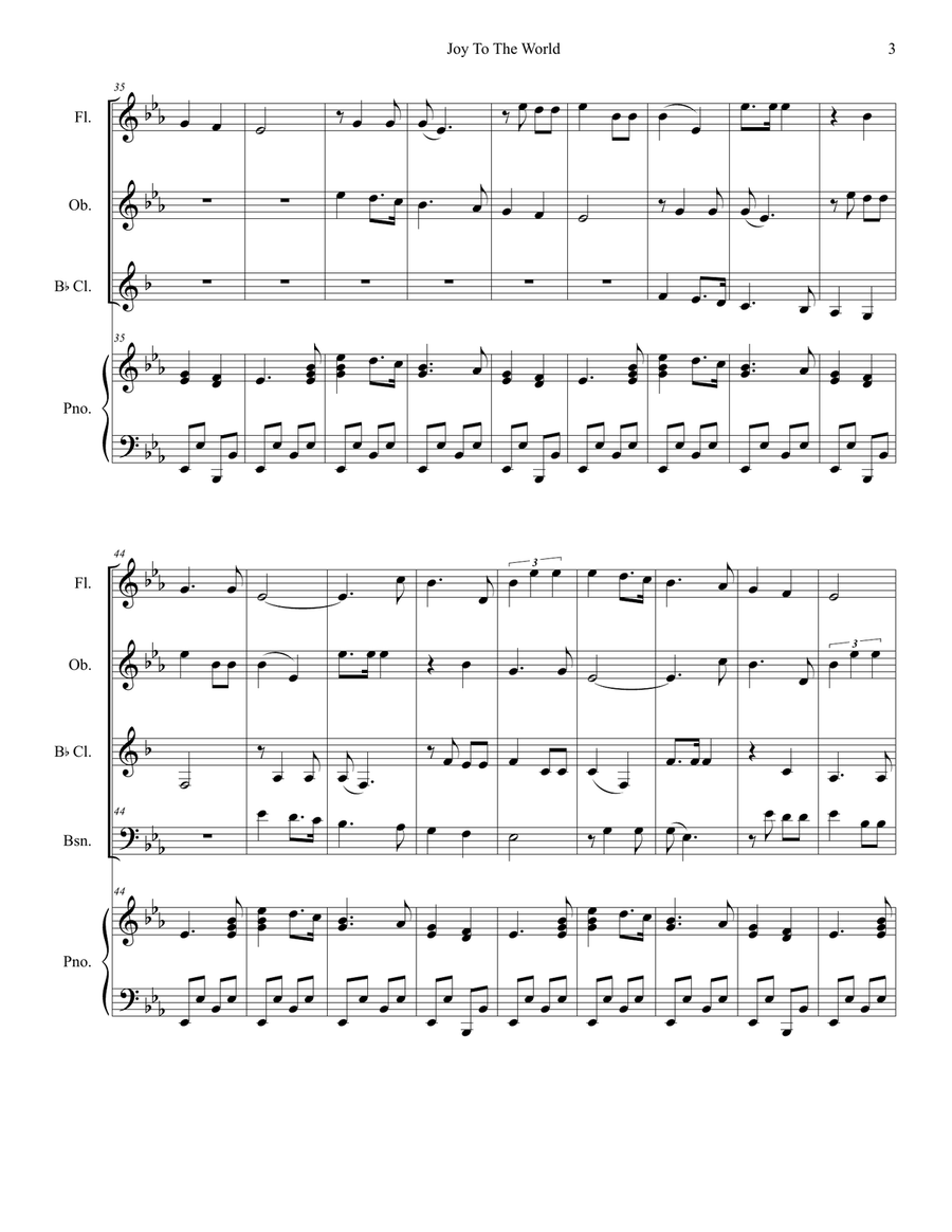 Joy To The World (for Woodwind Quartet and Piano) Woodwind Quartet scores gallery preview page 4