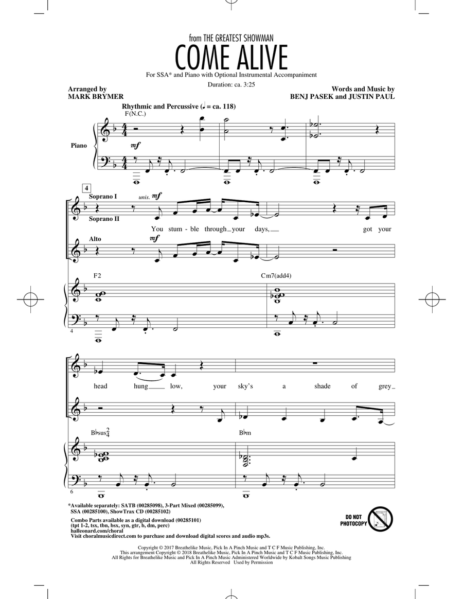 Come Alive (from The Greatest Showman) (arr. Mark Brymer) SSA scores gallery preview page 1