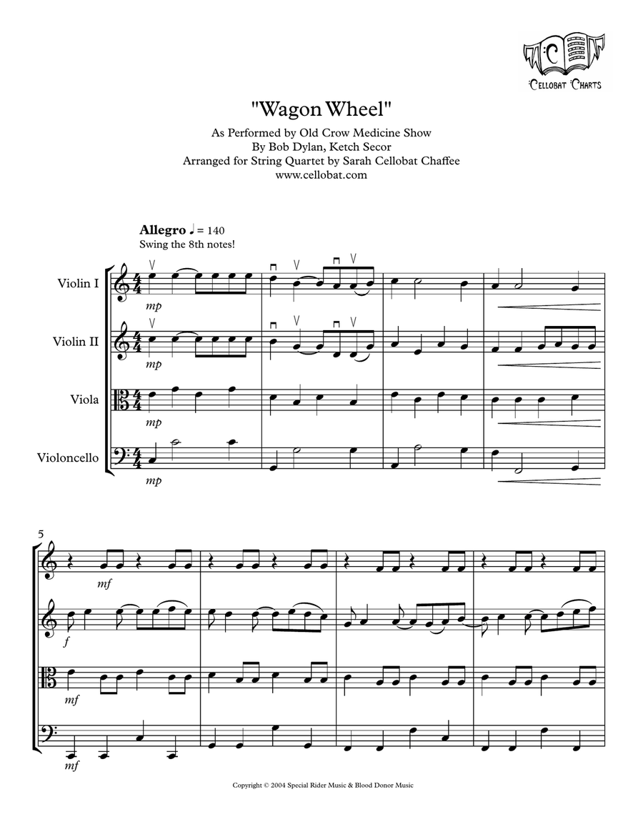 Wagon Wheel String Quartet scores gallery preview page 1