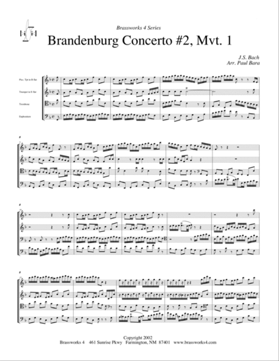 Brandenburg No. 2, Mvt 1 Brandenburg No. 2, Mvt 1 Brass Quartet scores gallery preview page 2