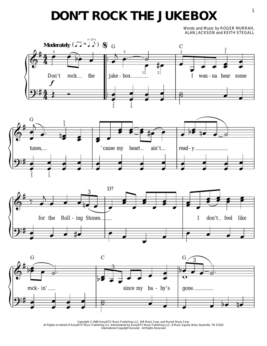 Don't Rock The Jukebox Don't Rock The Jukebox Easy Piano scores gallery preview page 1