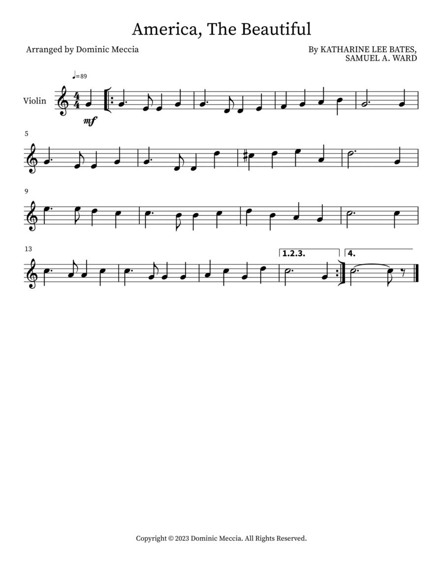 America, The Beautiful America, The Beautiful Violin Solo scores gallery preview page 1
