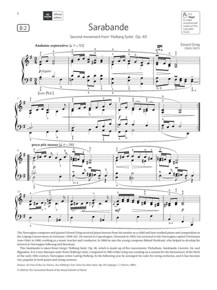 Book cover for Sarabande (Grade 7, list B2, from the ABRSM Piano Syllabus 2021 & 2022)