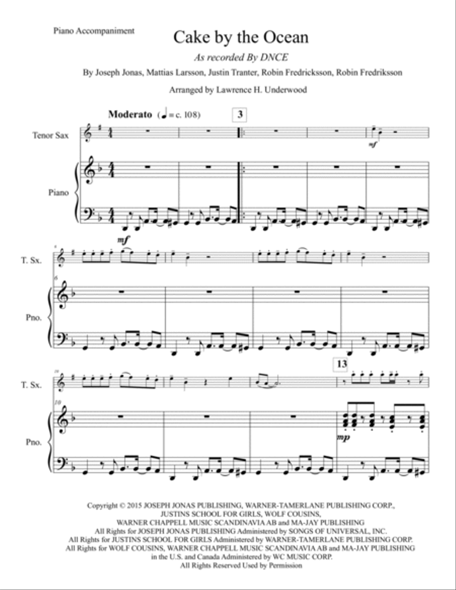 Cake By The Ocean Tenor Saxophone scores gallery preview page 2