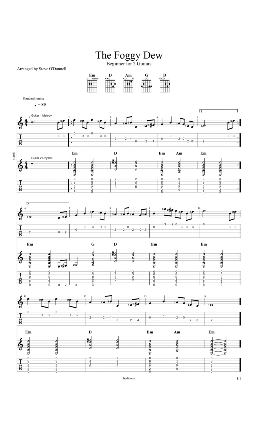 The Foggy Dew Acoustic Guitar scores gallery preview page 1