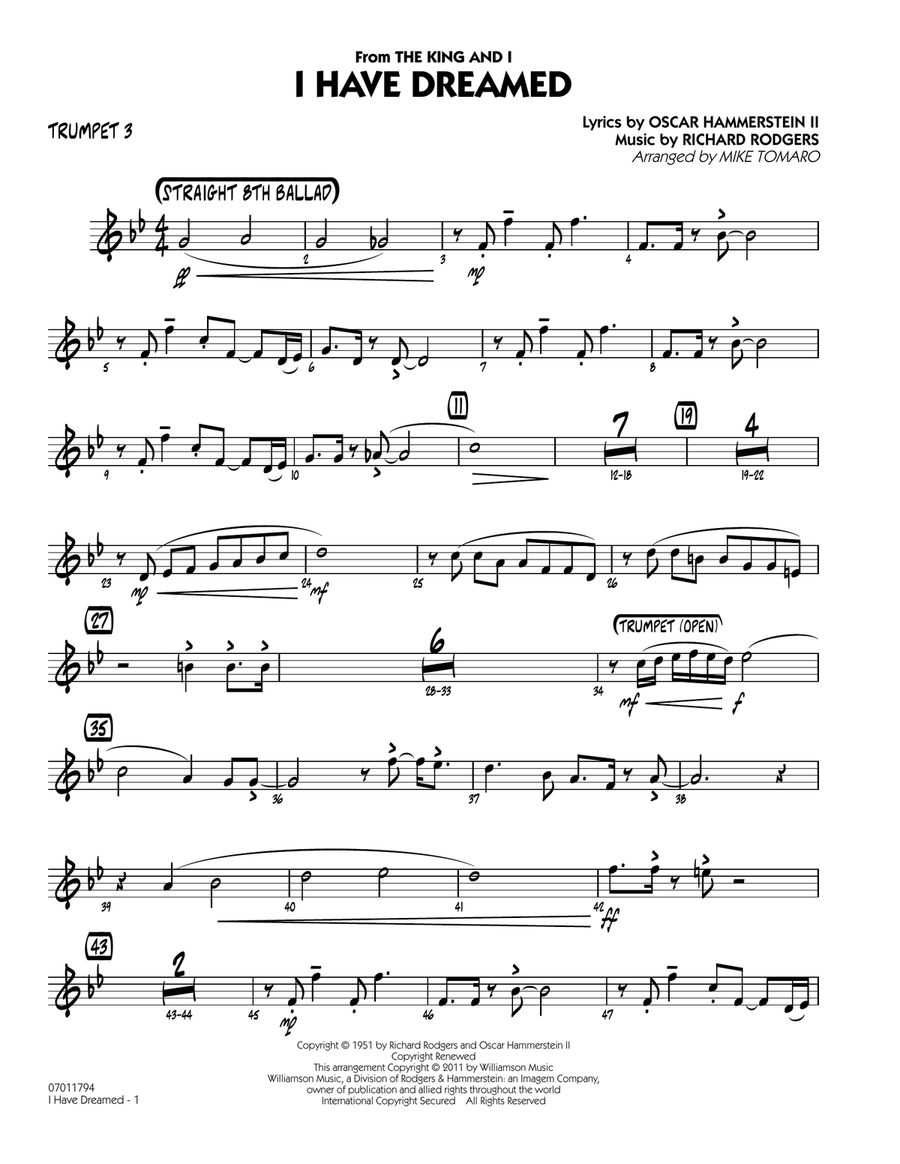 I Have Dreamed - Trumpet 3 Jazz Ensemble scores gallery preview page 1