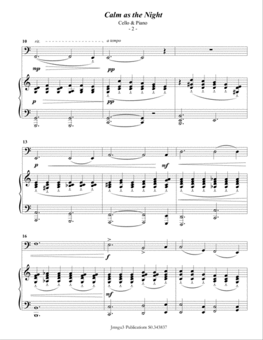 Bohm: Calm as the Night for Cello & Piano Piano scores gallery preview page 2
