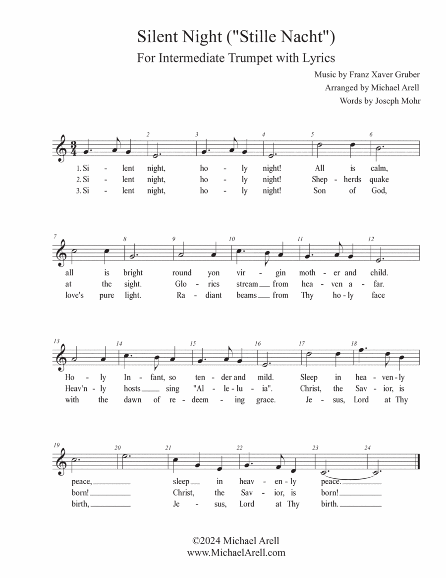 Silent Night for Trumpet C Trumpet scores gallery preview page 1