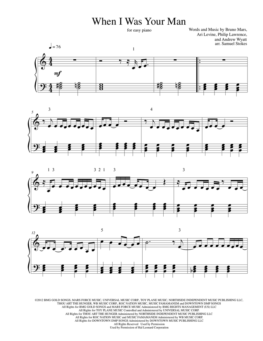 When I Was Your Man Easy Piano scores gallery preview page 1