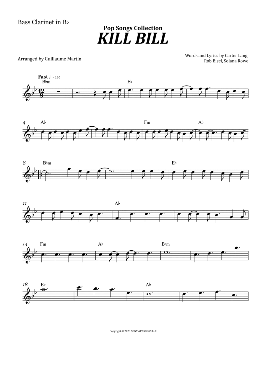 Kill Bill Kill Bill Bass Clarinet scores gallery preview page 1
