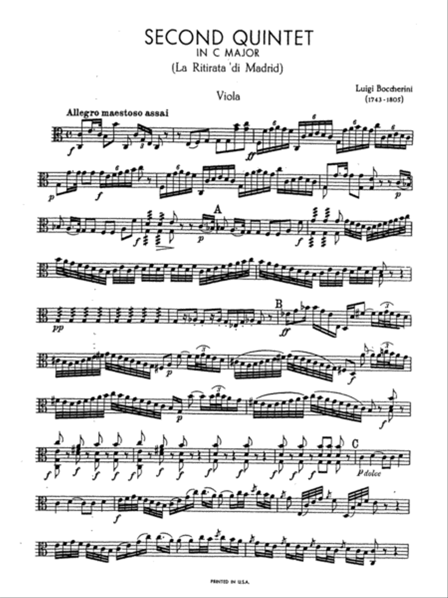 Boccherini: Second Quintet in C Major, for Two Violins, Viola, Cello and Guitar Viola scores gallery preview page 3