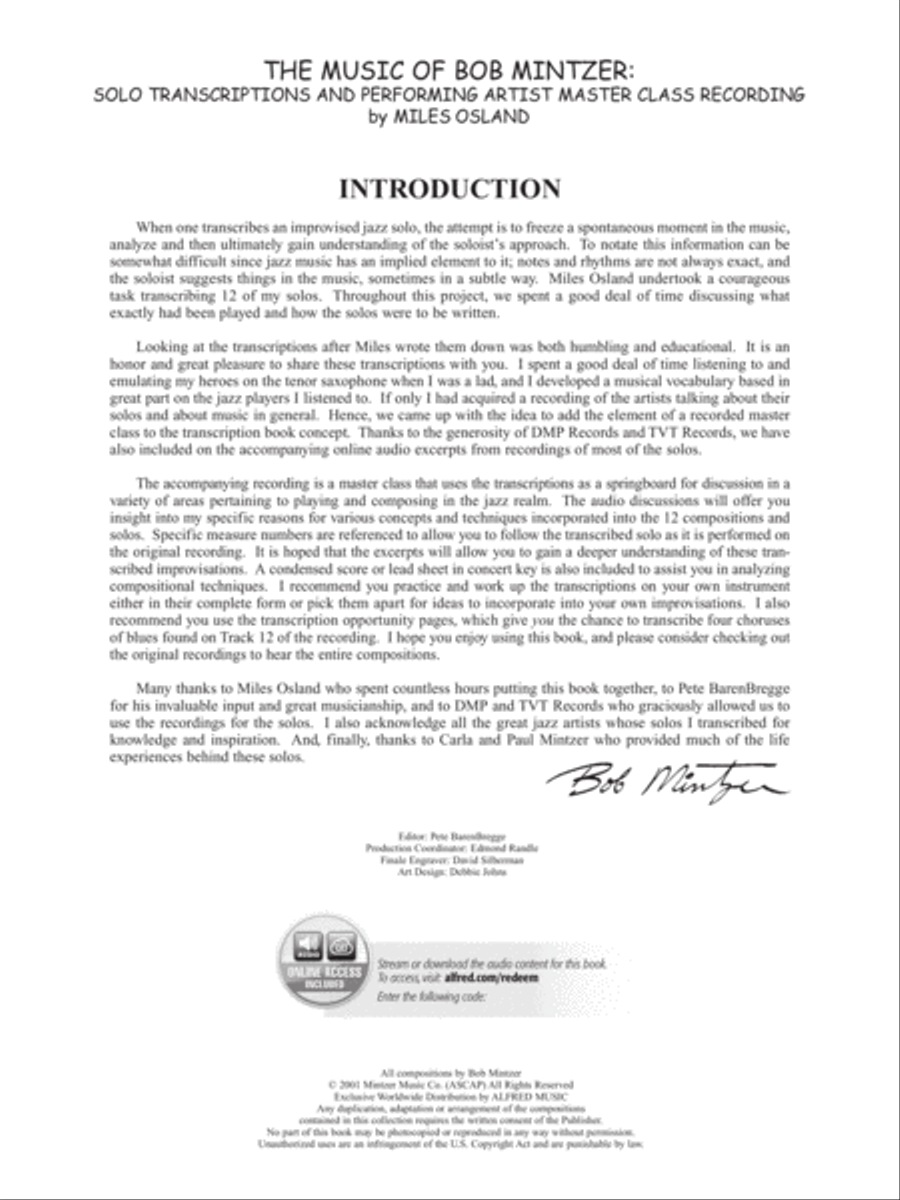The Music of Bob Mintzer (Solo Transcriptions and Performing Artist Master Class) Saxophone scores gallery preview page 2