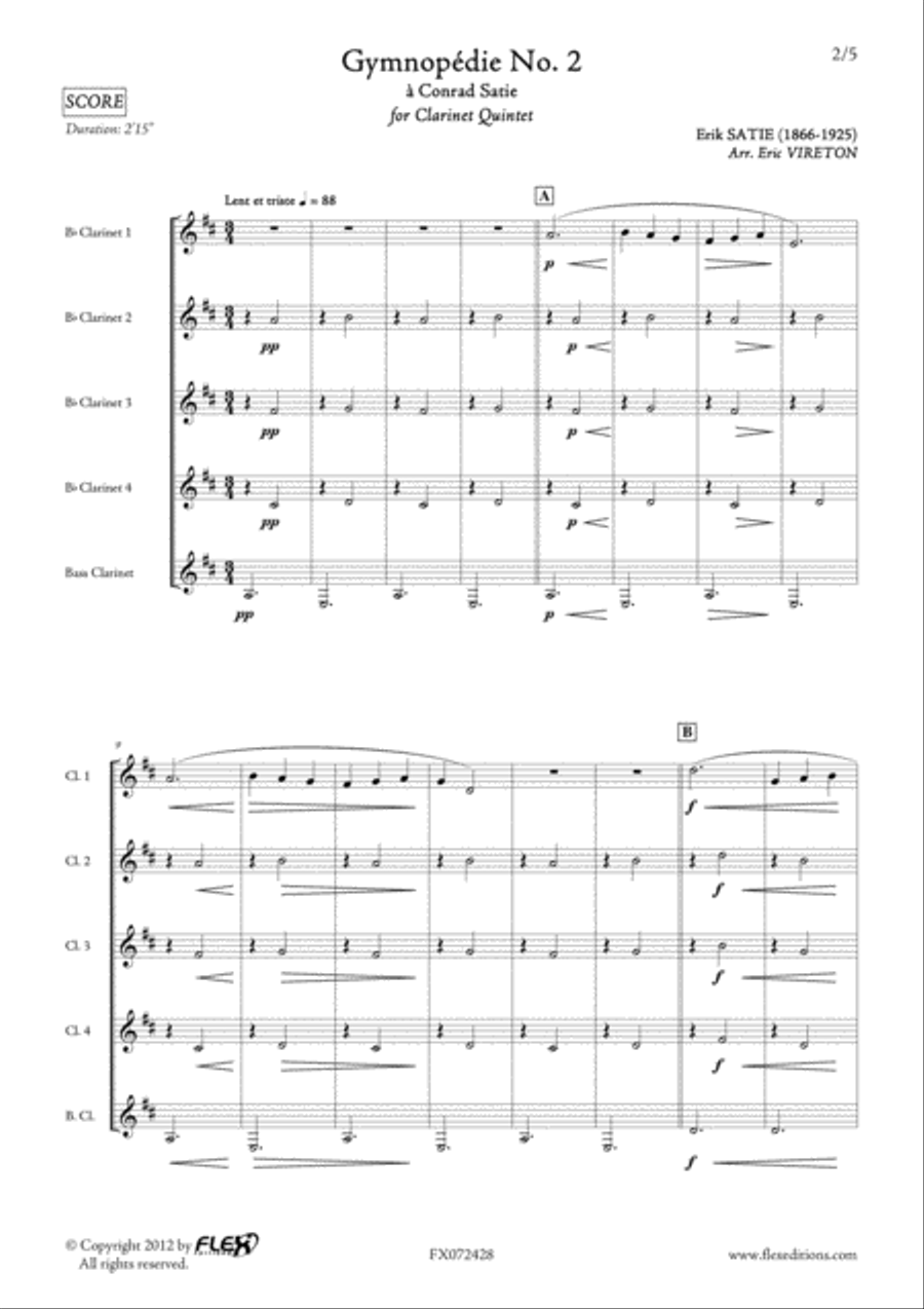 Gymnopedie No. 2 Clarinet Quintet scores gallery preview page 2