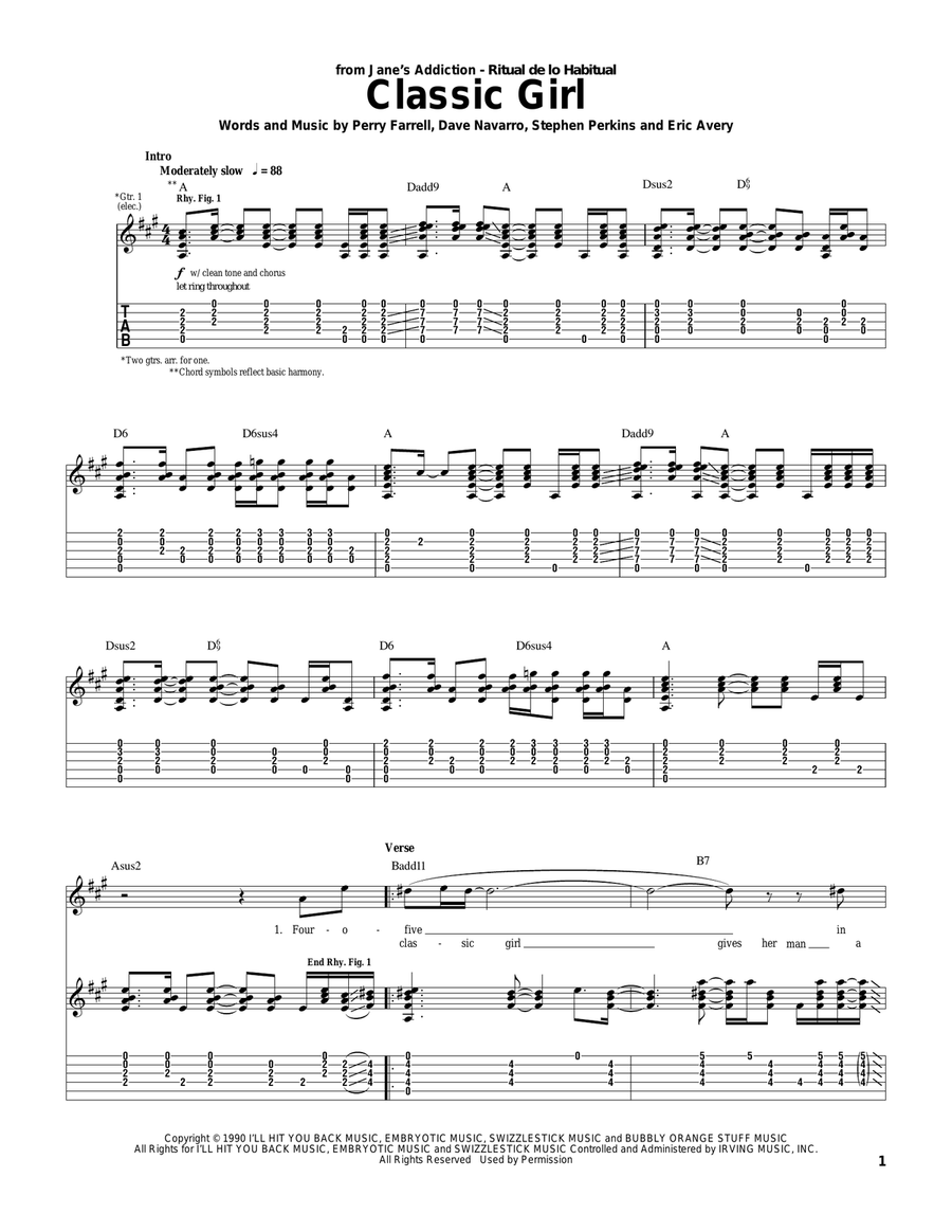 Classic Girl Guitar Tablature scores gallery preview page 1