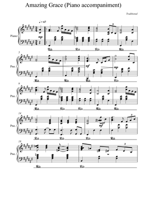 Amazing Grace Piano accompaniment - F# Major