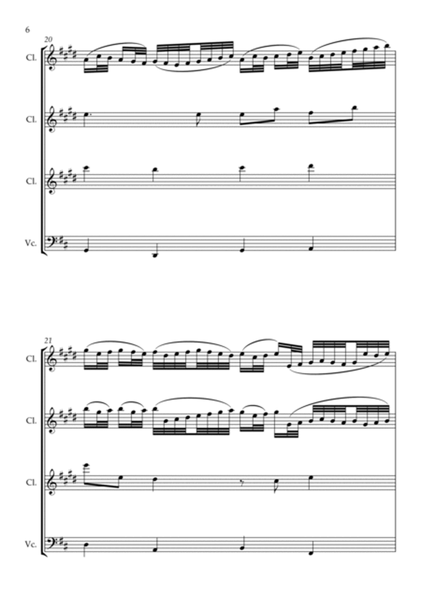 Canon in D for Bb Clarinet trio and Cello w/ individual parts (transposed) image number null