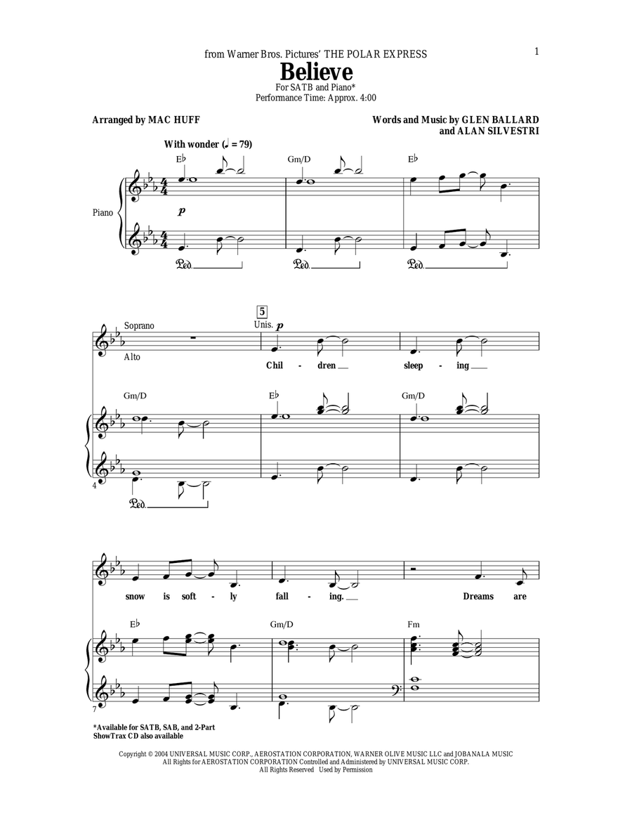 Believe (from The Polar Express) (arr. Mac Huff) 4-Part scores gallery preview page 1