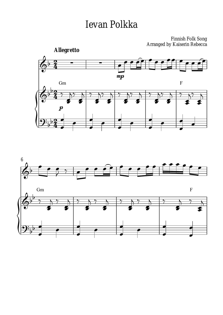 Ievan Polkka (English horn solo and piano accompaniment with chords) English Horn scores gallery preview page 1