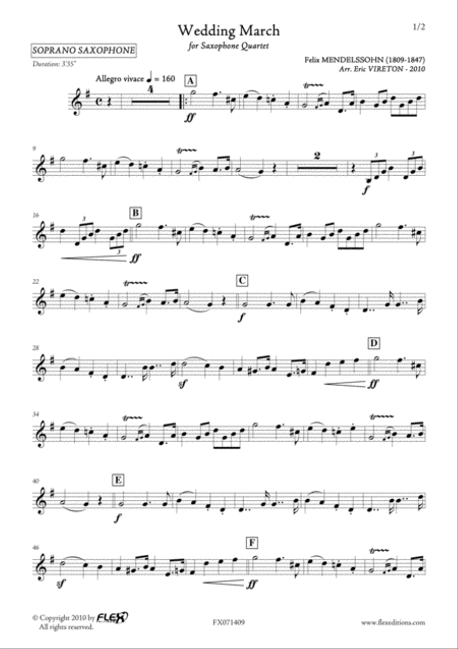 Wedding March Saxophone Quartet scores gallery preview page 6