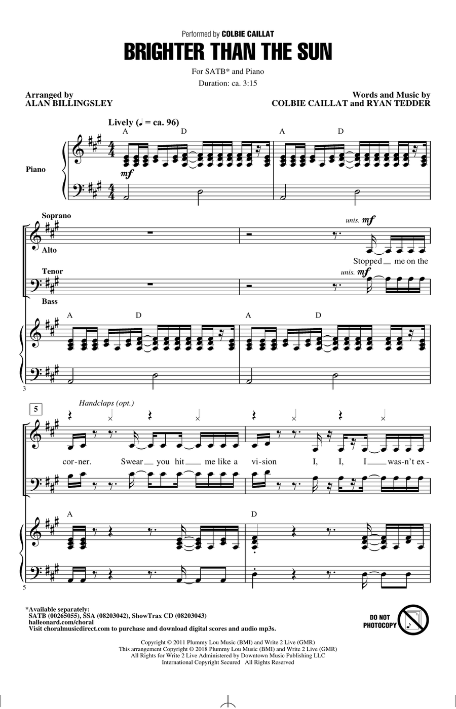 Brighter Than The Sun (arr. Alan Billingsley)