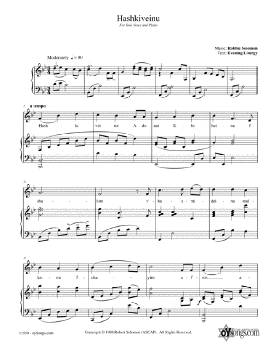 Hashkiveinu Hashkiveinu Piano, Vocal, Guitar scores gallery preview page 1