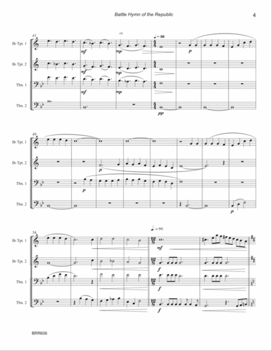 BATTLE HYMN OF THE REPUBLIC for unaccompanied BRASS QUARTET Brass Quartet scores gallery preview page 4