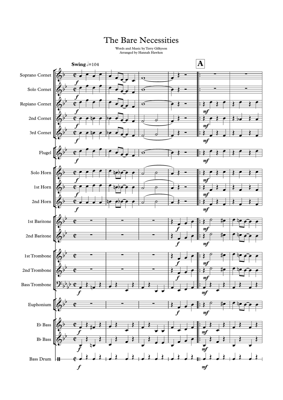 The Bare Necessities from THE JUNGLE BOOK by Terry Gilkyson Brass Band - Digital Sheet Music