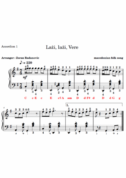 Laži, laži, Vere - for accordion duet + lyrics