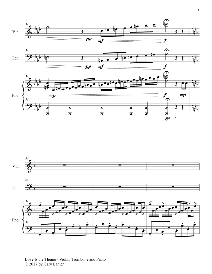 LOVE IS THE THEME (Trio – Violin, Trombone & Piano with Score/Parts) Trombone Trio scores gallery preview page 6