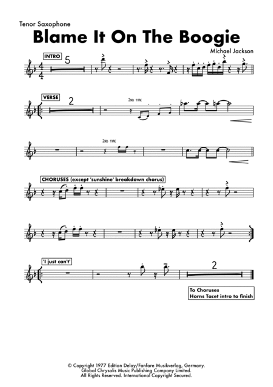 Blame It On The Boogie Tenor Saxophone scores gallery preview page 4