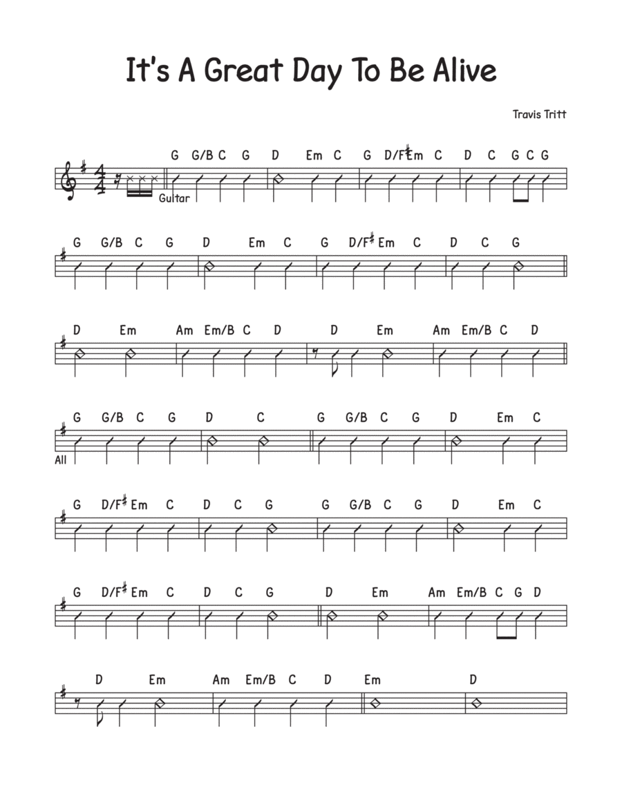 It's A Great Day To Be Alive Piano, Vocal, Guitar scores gallery preview page 1
