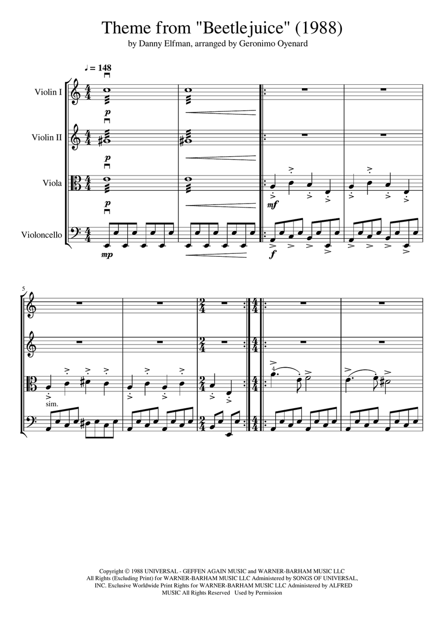 Beetlejuice (main Theme) Beetlejuice (main Theme) String Quartet scores gallery preview page 3