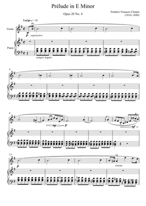 Book cover for Frédéric Chopin - Prelude in E minor Opus 28 No.4 (Violin Solo)