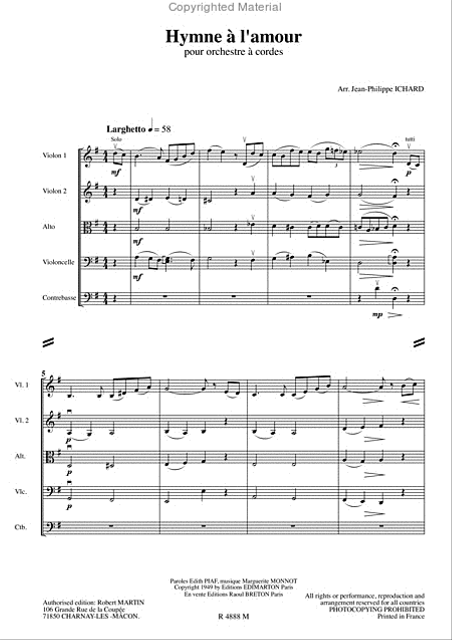 Hymne à l'amour Score scores gallery preview page 2