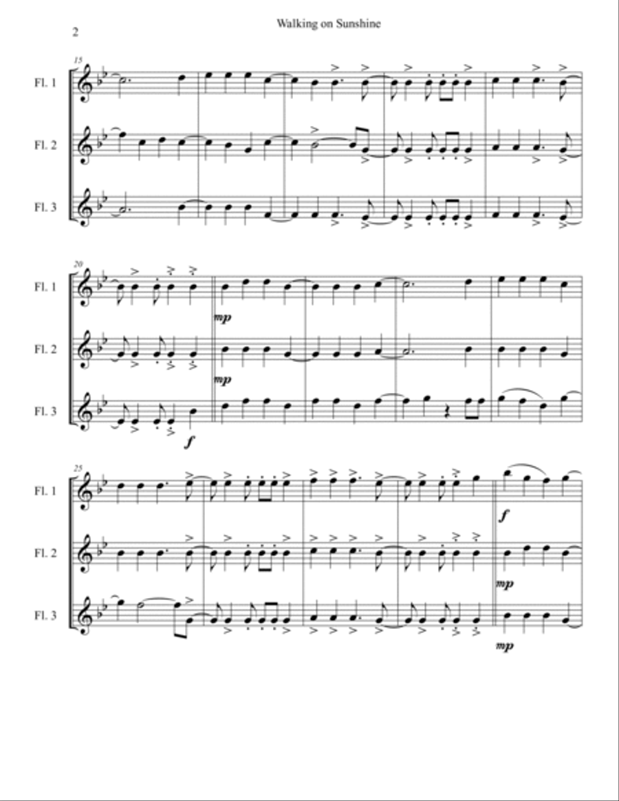 Walking On Sunshine - Score Only Woodwind Trio scores gallery preview page 2