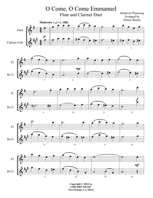 O Come, O Come Emmanuel - Flute / Clarinet Duet - Early Intermediate Level